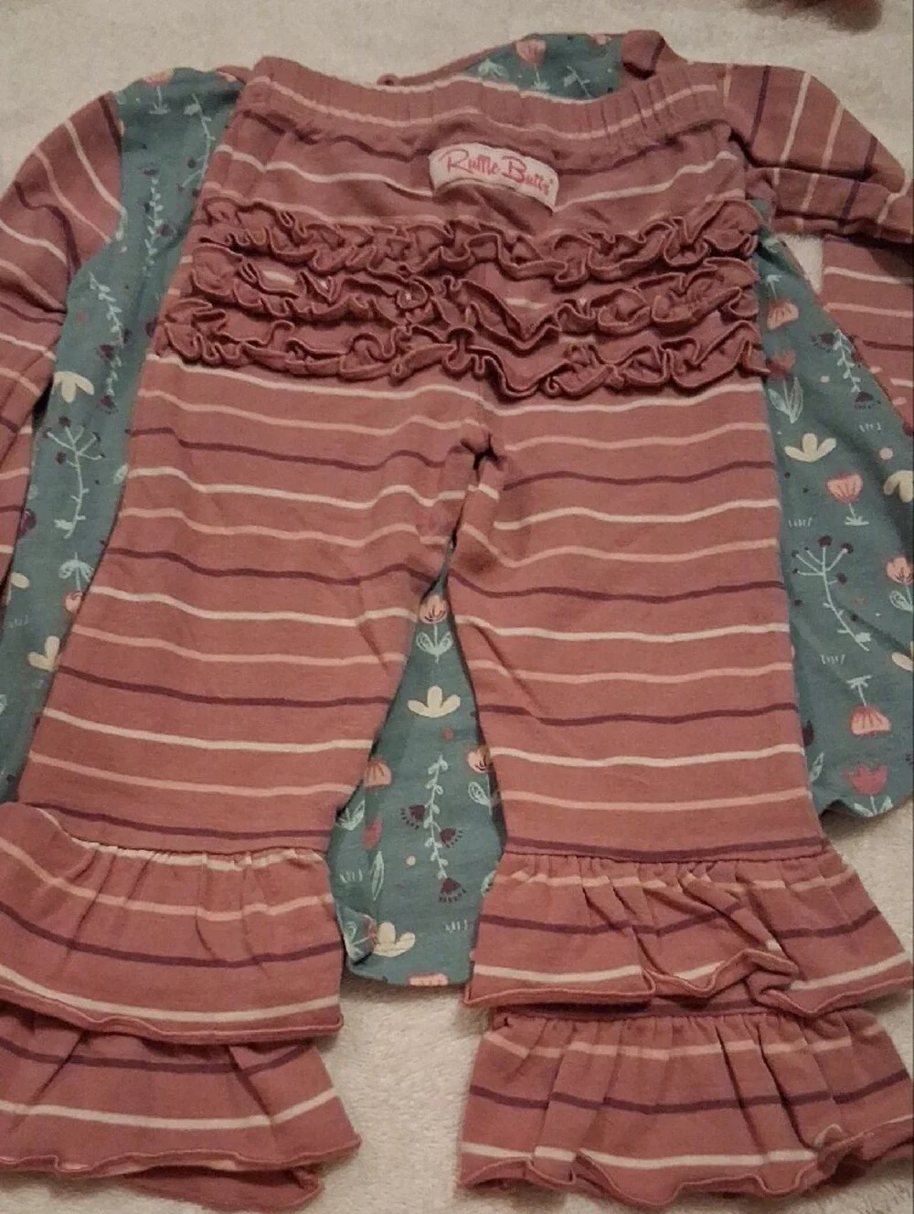 Ruffle Butts 2t Girls' Pink Striped Ruffle Hem Set with Pocket